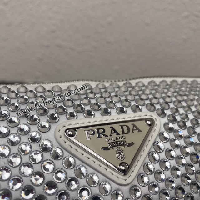 Prada專櫃新款閃鑽三角包 1BH190 普拉達閃鑽幾何圖案單肩斜挎女包 csp1032